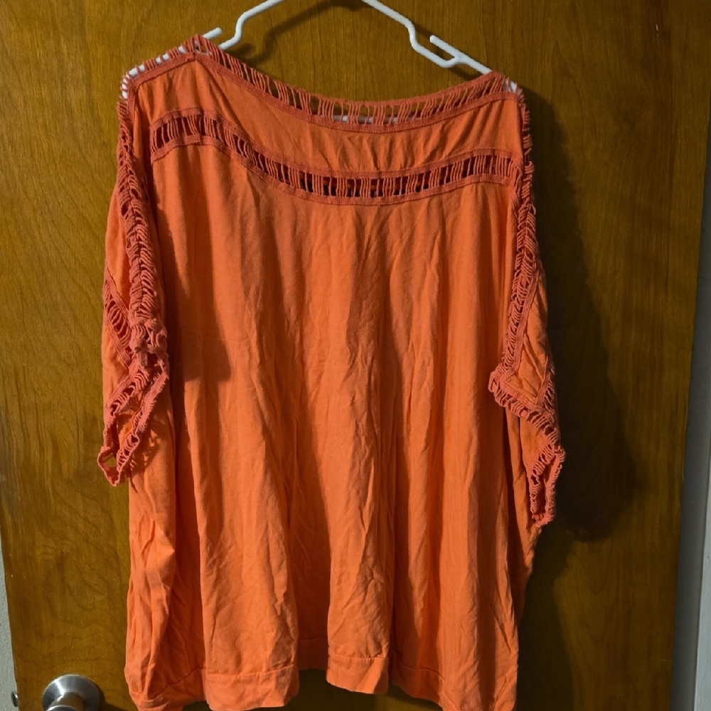 Denim 24/7 Vibrant Orange Crochet Blouse 4X: SZB